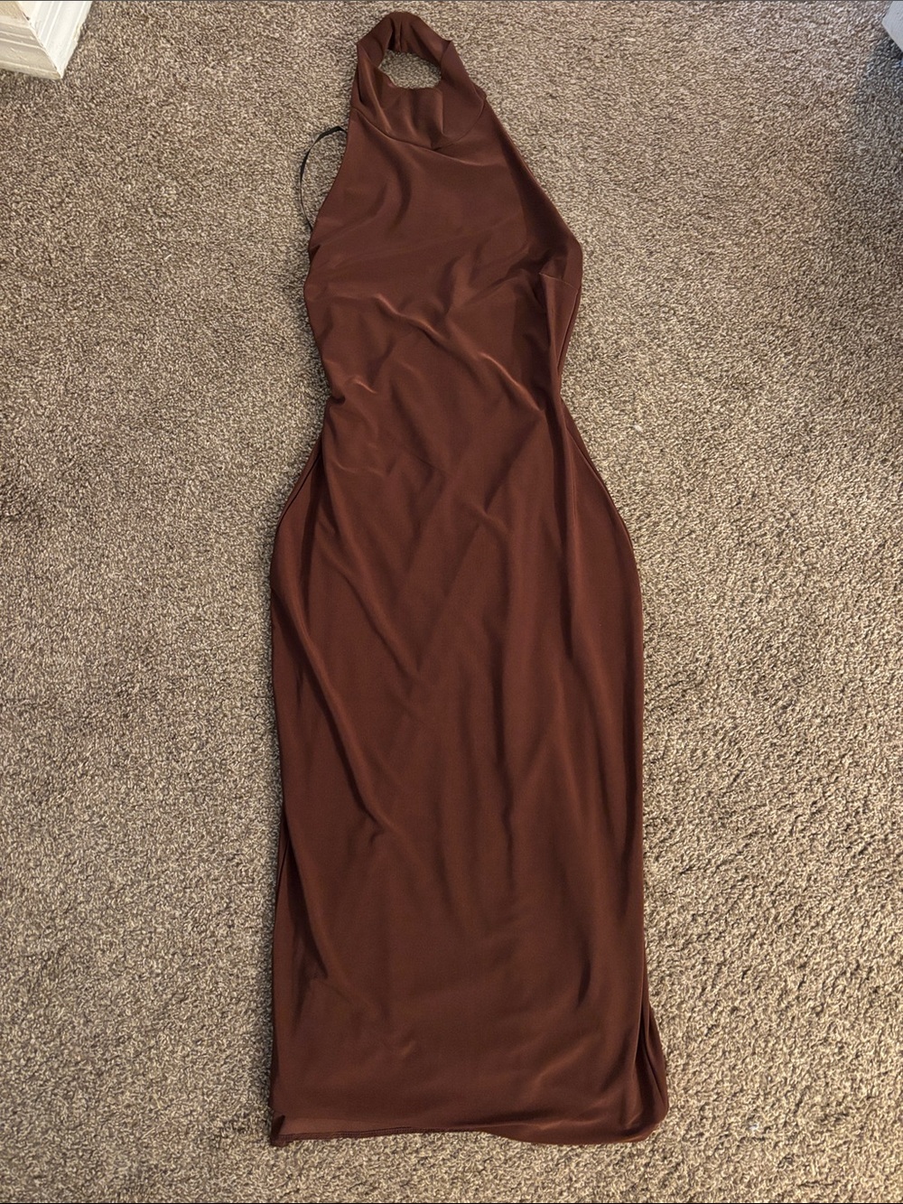 Windsor Halter Midi Dress in Chocolate Brown